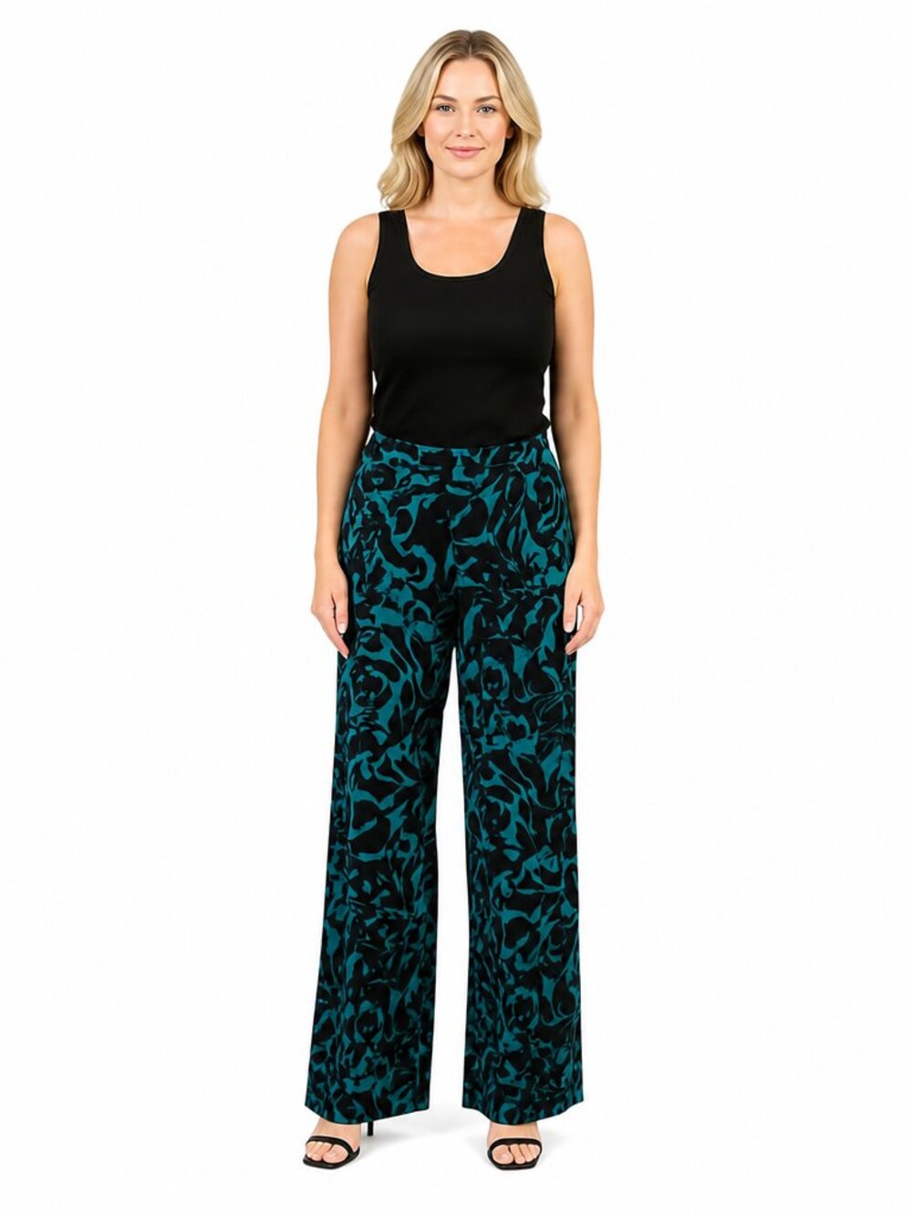 Chico's Travelers Pants Black Peacock Foliage Tales Size 2 Medium